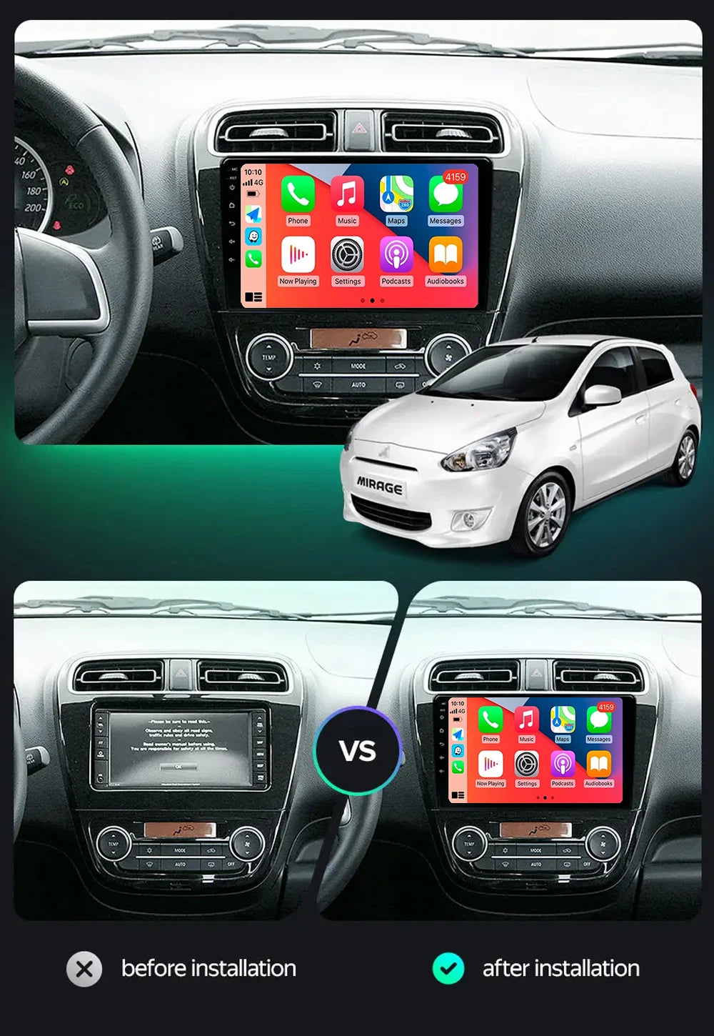 Mitsubishi Mirage Android 15 — GPS, Multimedia Screen
