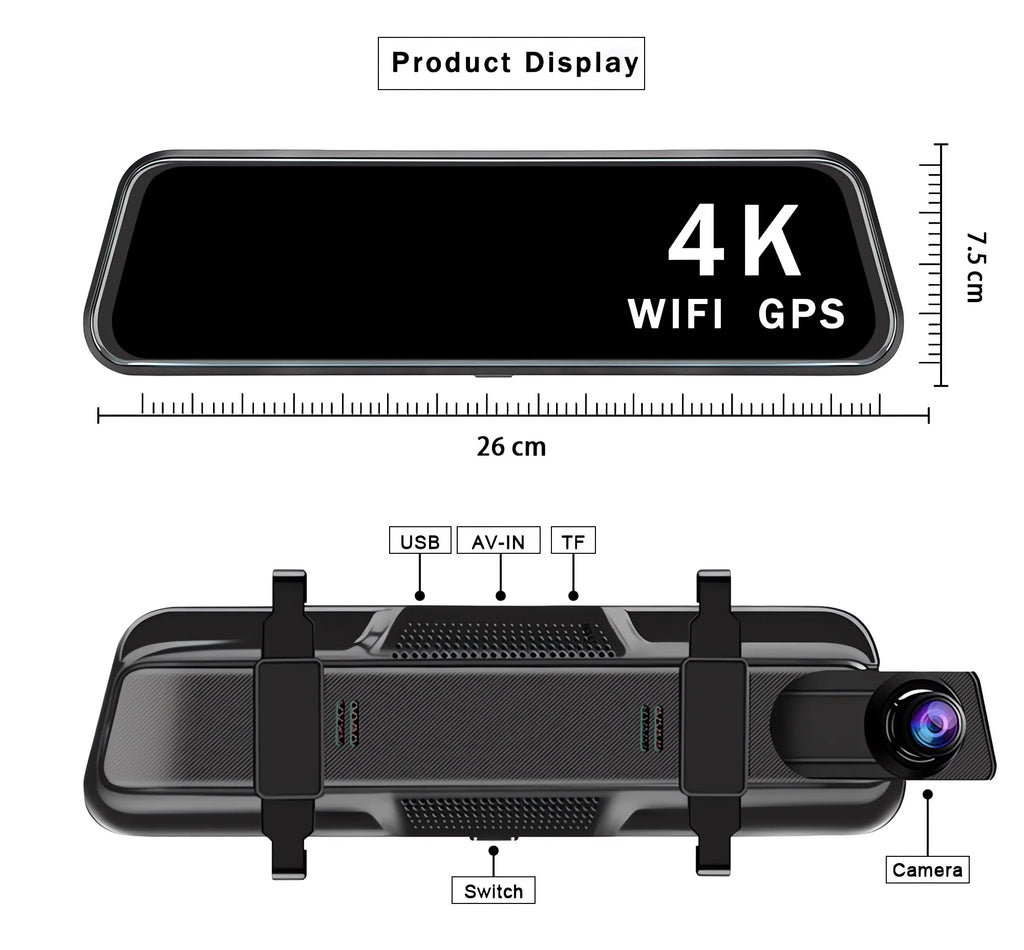 10" 4K Dash Cam — Dual Lens, GPS, WiFi