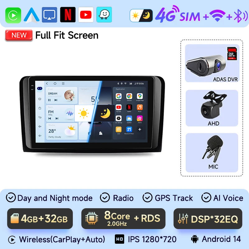 Mercedes W164 Android 14 — CarPlay, 2 Din, GPS