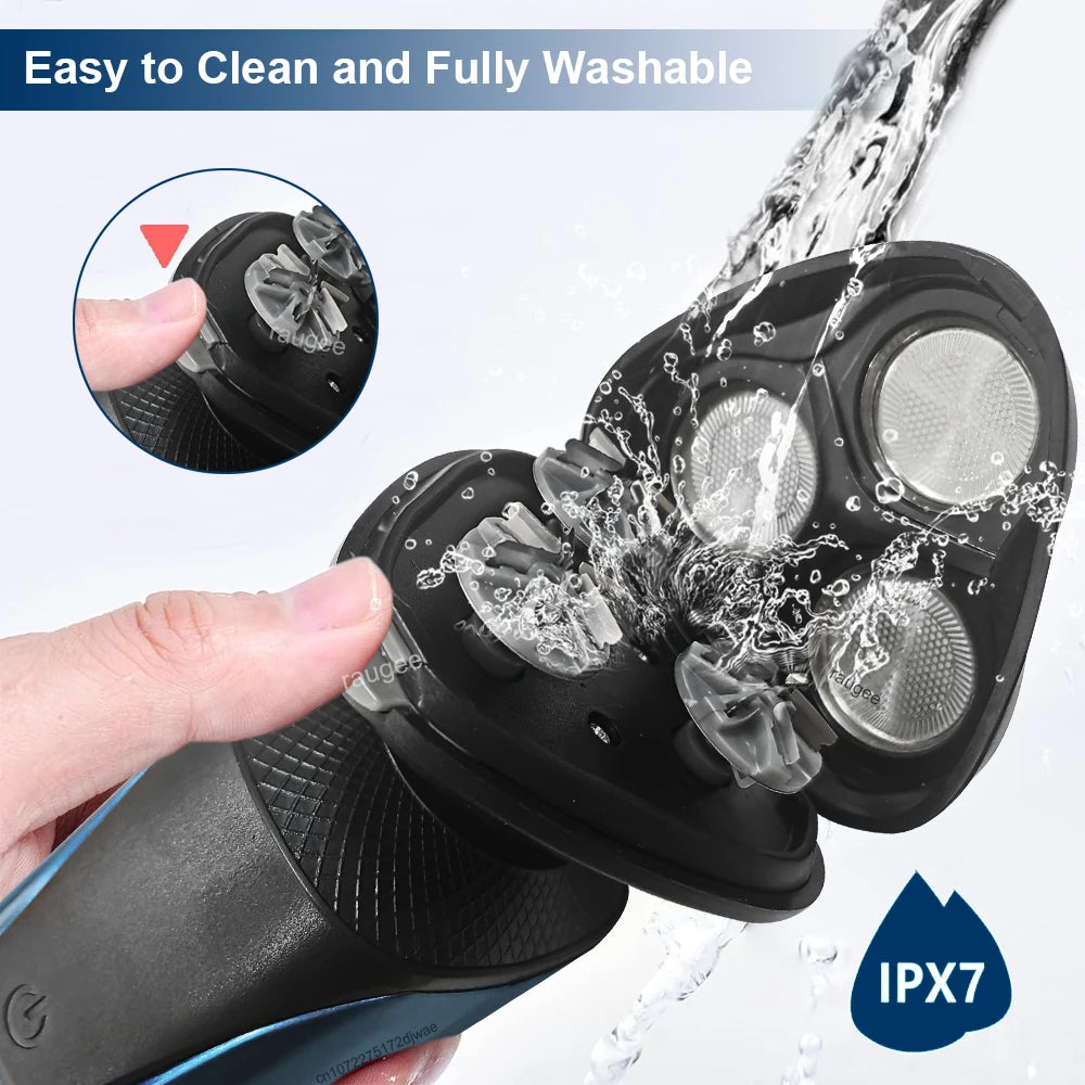 Electrical Rotary Shaver for Men Rechargeable Washable Beard Shaver 3-in-1 Electric Shaver Hair Clipper Nose Hair Trimmer