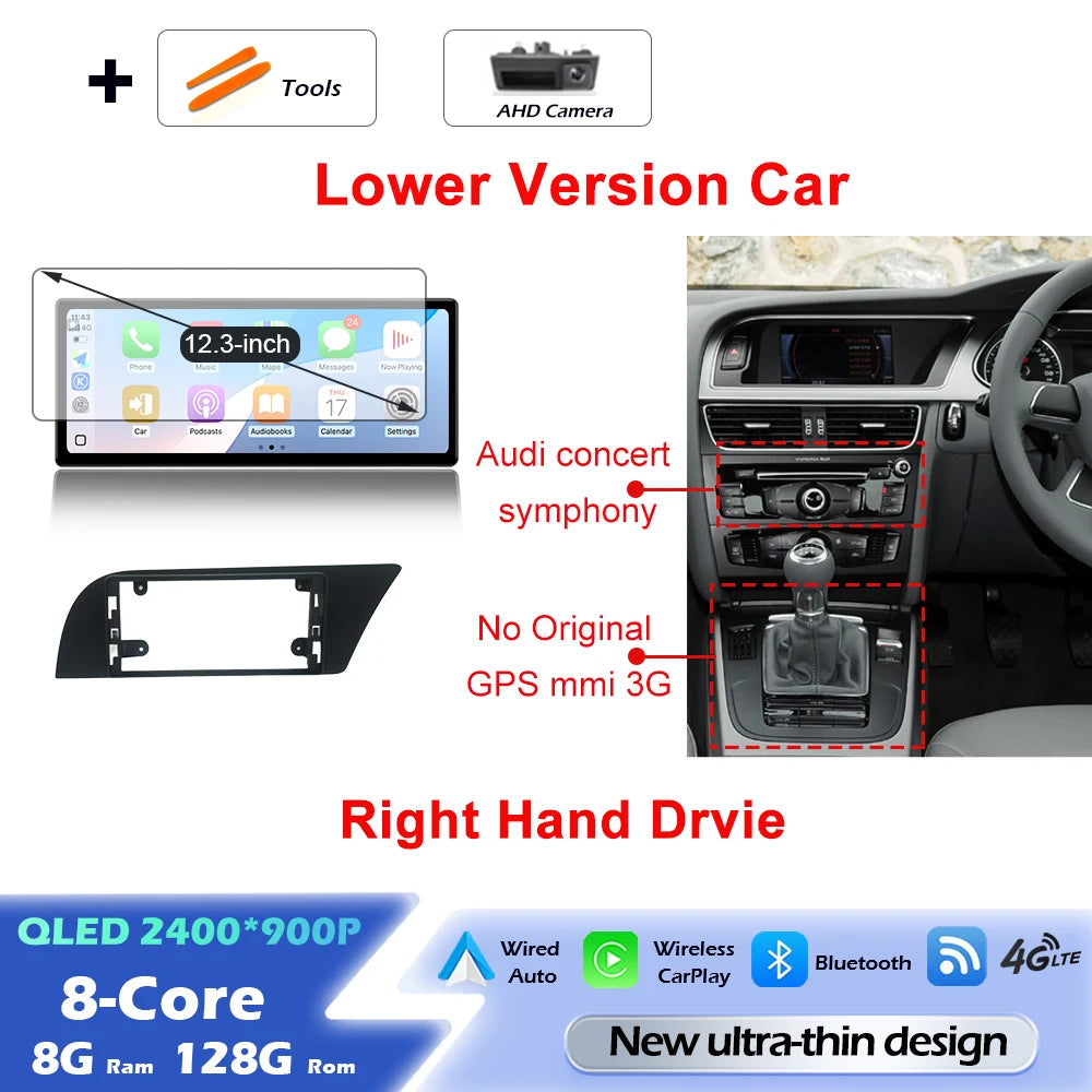 Audi A4/A5 Android 16 — Wireless CarPlay, QLED