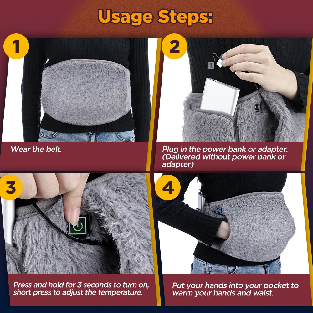 3 Levels Electric Graphene Heating Pad Cold-Proof Uterine Belt Cold-Proof Hand Waist Warming Pad USB Recharging Abdominal Warmer