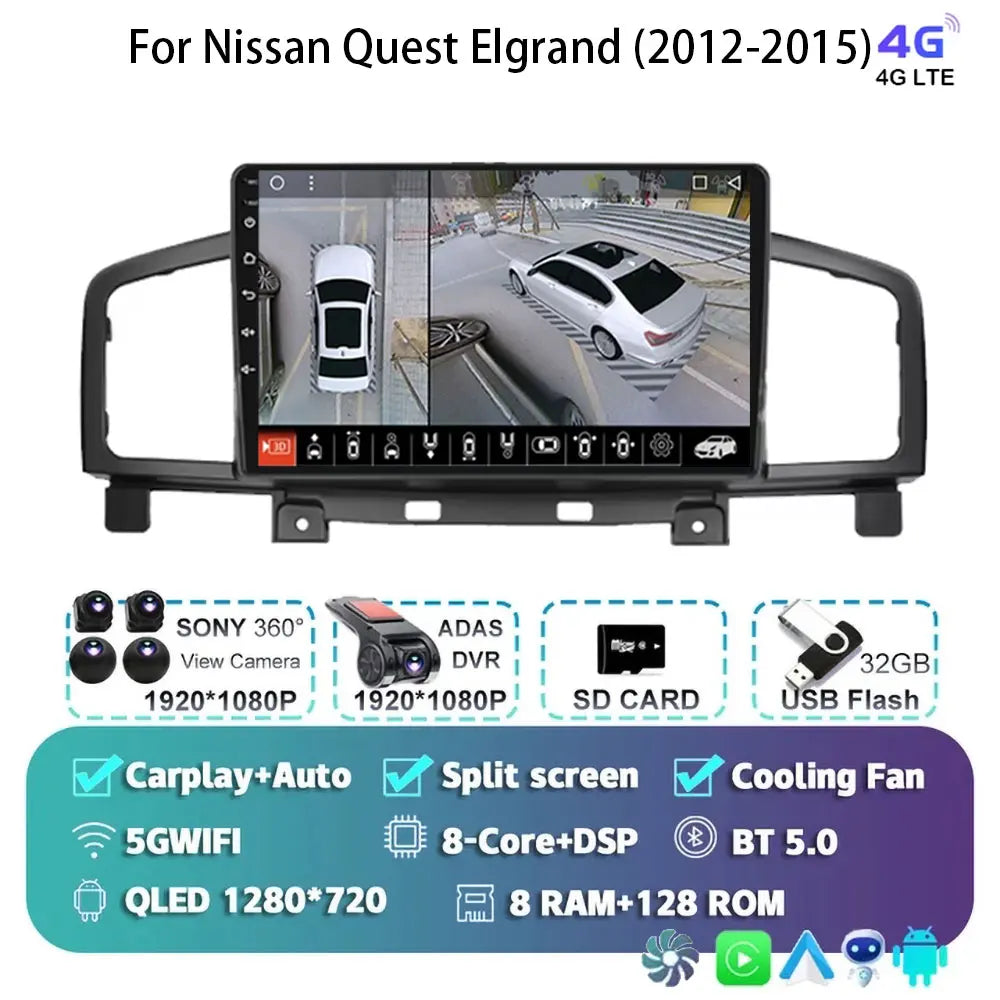 Android 15 Car Radio — Compatible with Nissan Quest | QLED | 5G WiFi