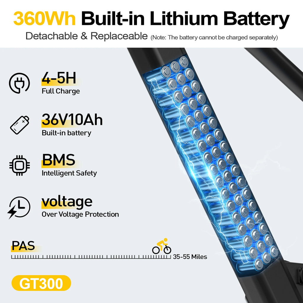 Aairsk GT300 Adult E-bike 250W Motor 36V 10Ah Battery Electric Bike 26 Inch Fat Tire E-Mountain bike Off-road Electric bicycle