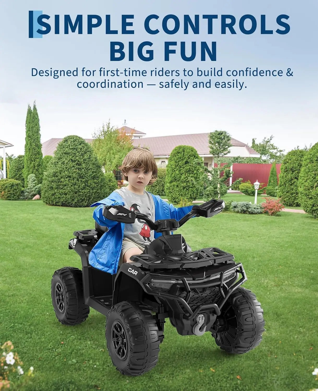 12V Kids Ride On ATV Car w/Parent Remote Control, Spring Suspension, LED Lights, Bluetooth, Off-Road Vehicle Toys for Boys&Girls
