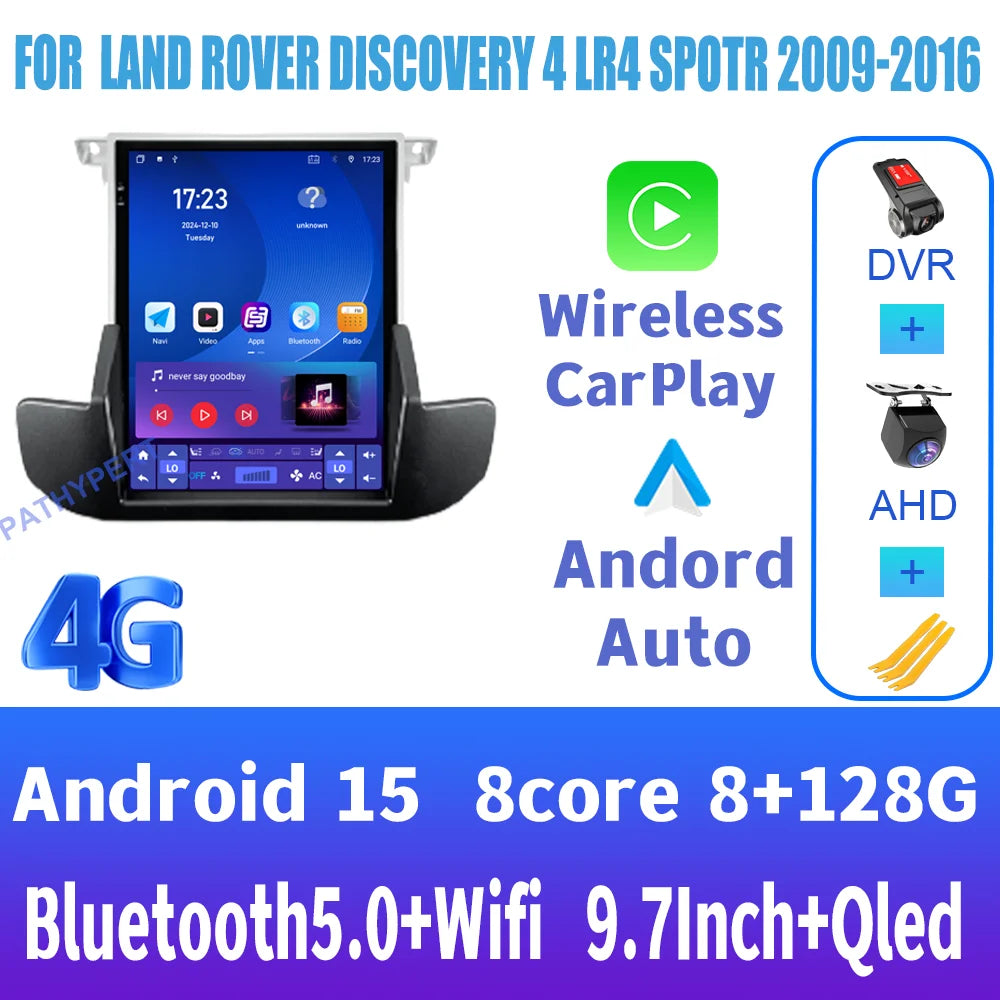 Autoradio Android 15 — Land Rover Discovery 4 LR4 2009-2016, CarPlay, GPS, Wi-Fi 4G