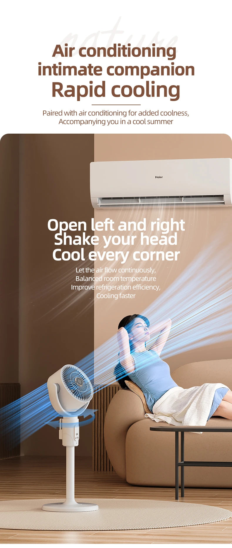 Oscillating Air Fan — 5-Speed, Cordless, Adjustable