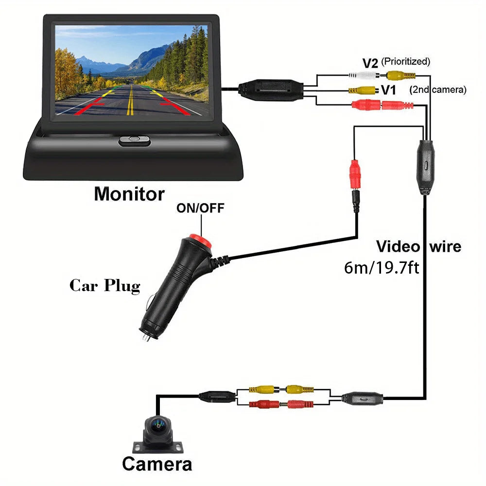 Auto-Rückfahrkamera-System, Universal-Rückfahrkamera-Kit mit 4,3-Zoll-klappbarem Display, HD Klare Nachtsicht, Plug-and-Play