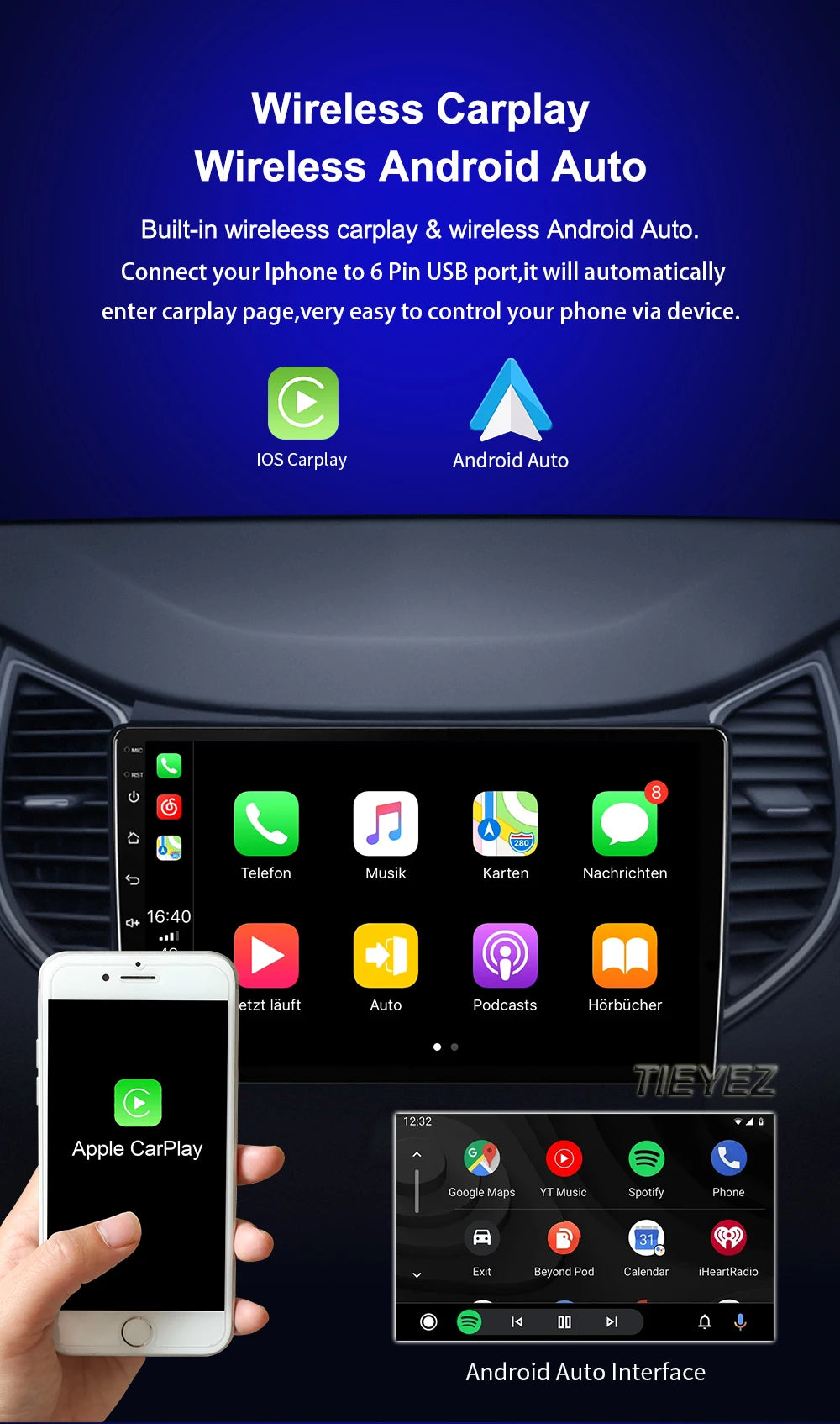 VW Polo/Jetta — Android 15, 2K QLED