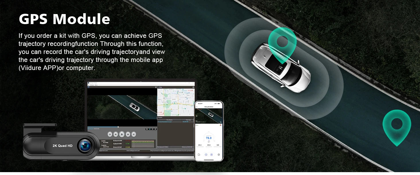 Kocam 2K Dash Cam — WiFi, GPS, Night Vision