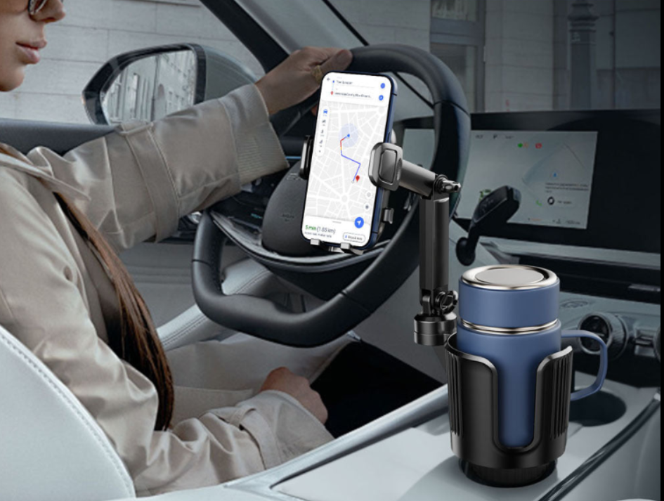 2-in-1 Car Cup Holder & Phone Mount | Centre Console Organiser