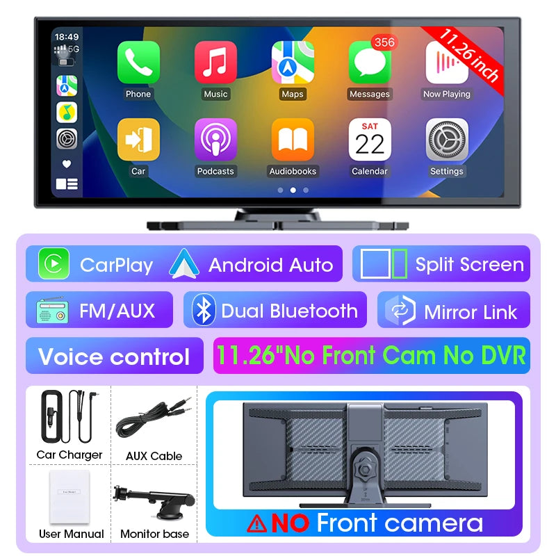 Caméra embarquée 4K — 10/11.26", CarPlay et Android Auto sans fil, DVR double objectif 360°