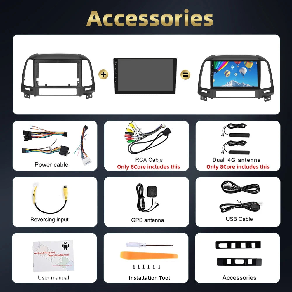 Podofo Hyundai Santa Fe — 8+128G, CarPlay, 4G