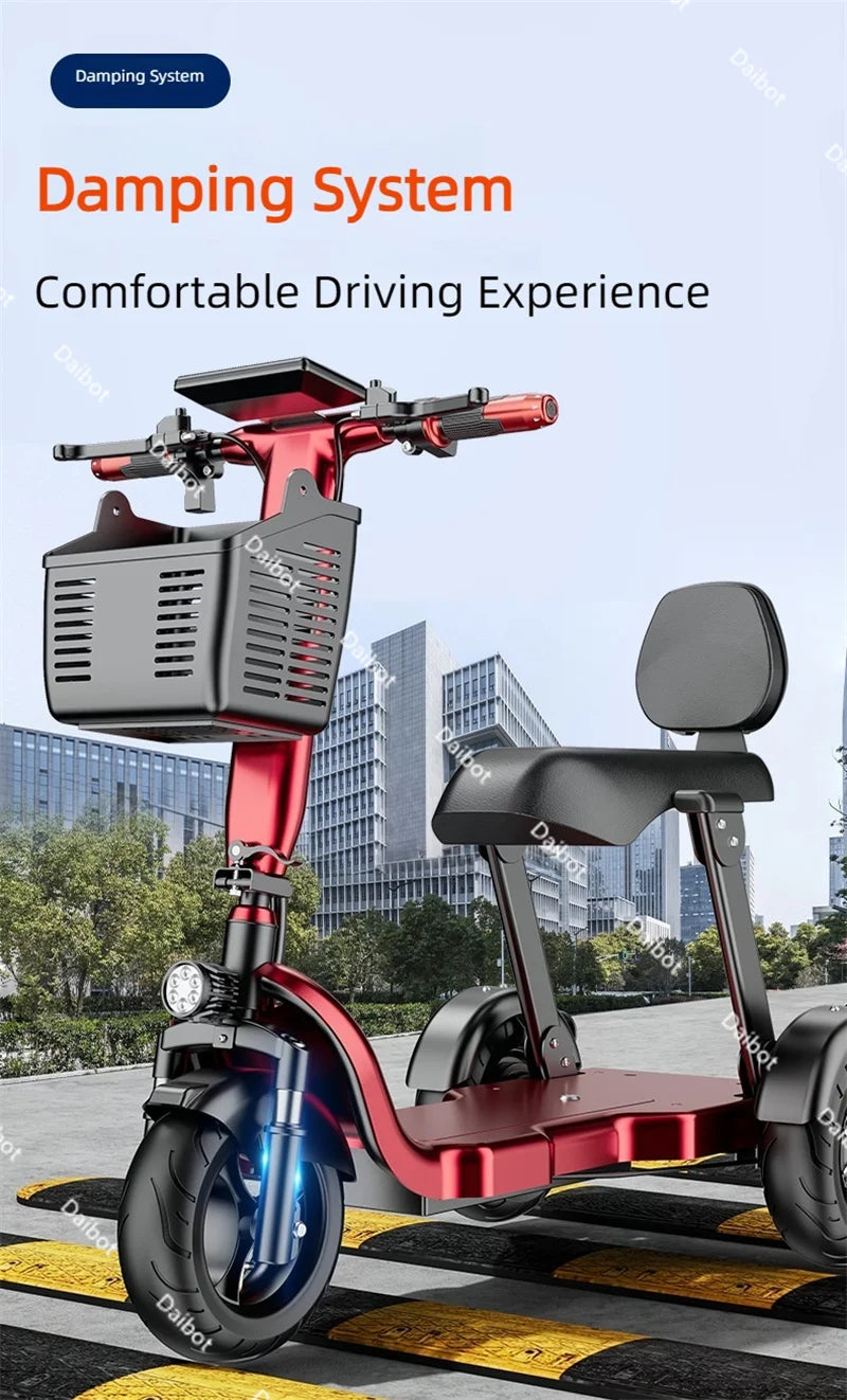 Family 3 Wheel Foldable Mobility Scooter For Seniors Anti-Theft Alarm 2 Seat Long Range 1000W Small Electric Tricycle Folding