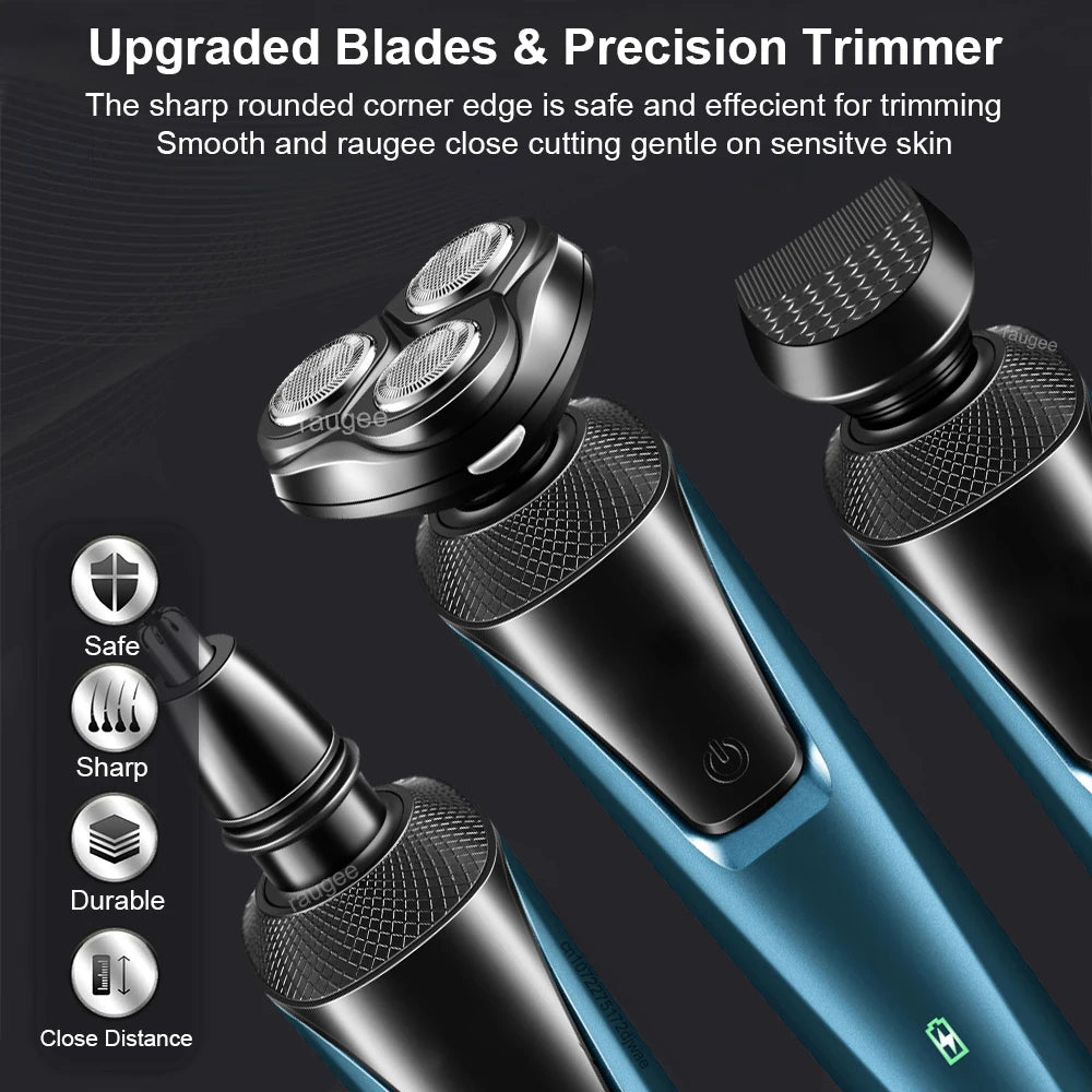 Electrical Rotary Shaver for Men Rechargeable Washable Beard Shaver 3-in-1 Electric Shaver Hair Clipper Nose Hair Trimmer