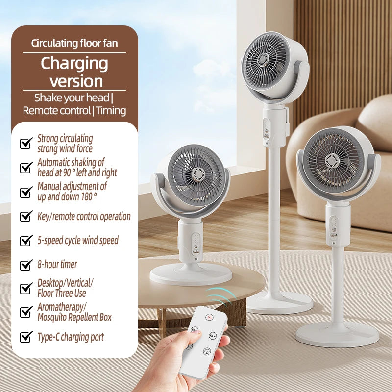 Oscillating Air Fan — 5-Speed, Cordless, Adjustable