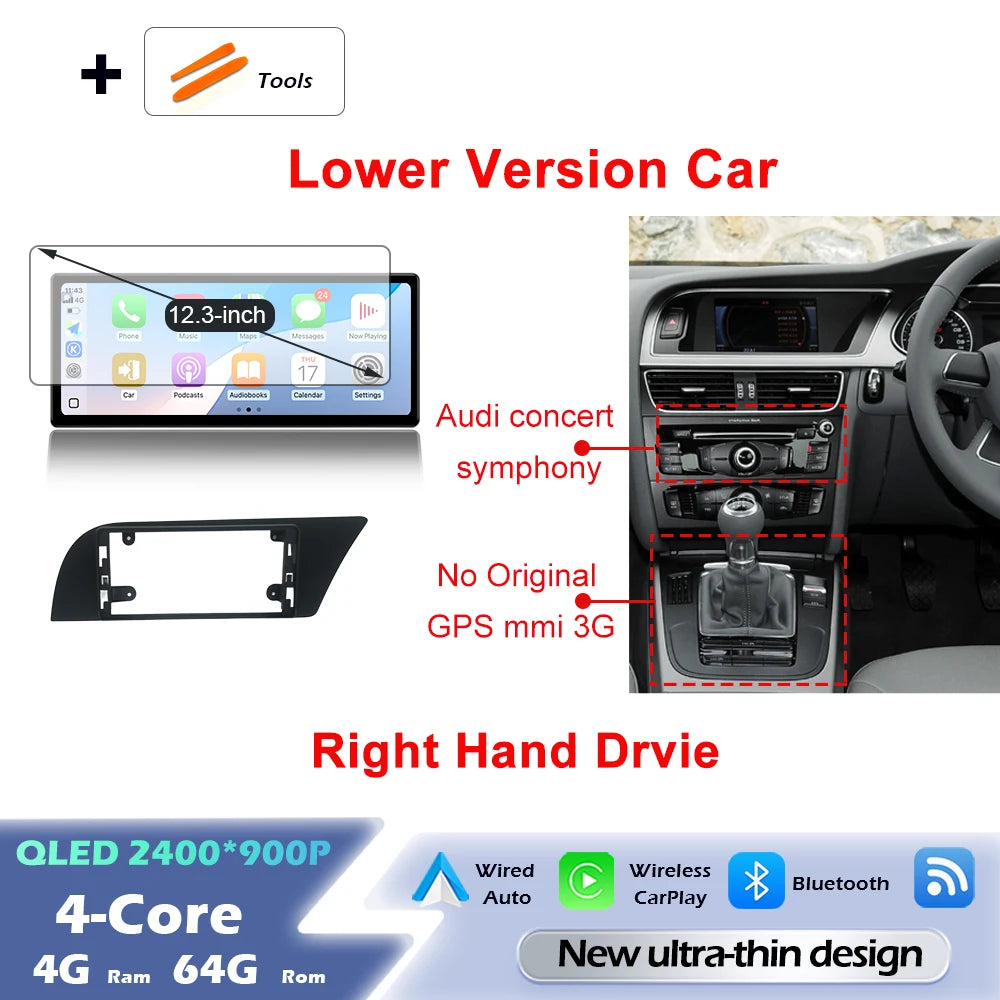 Audi A4/A5 Android 16 — Wireless CarPlay, QLED