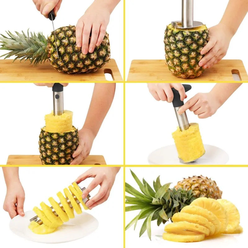 Pineapple Cutter Stainless Steel Pineapple Slicer Pineapple Extractor Peeler Core Separator Spiral Rotary Pineapple Peeler