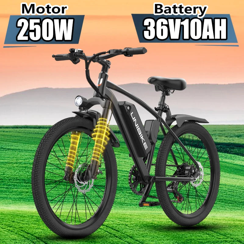 UNIBIKE Q7 Adult Electric Bike 250W Motor 36V10AH Battery E-bike Folding City Commuting 26 Inch Tire Portable Electric Bicycle