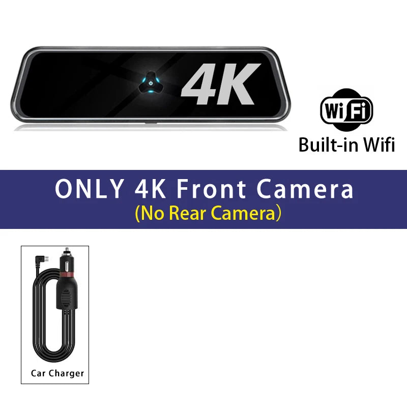 10" 4K Dash Cam — Dual Lens, GPS, WiFi