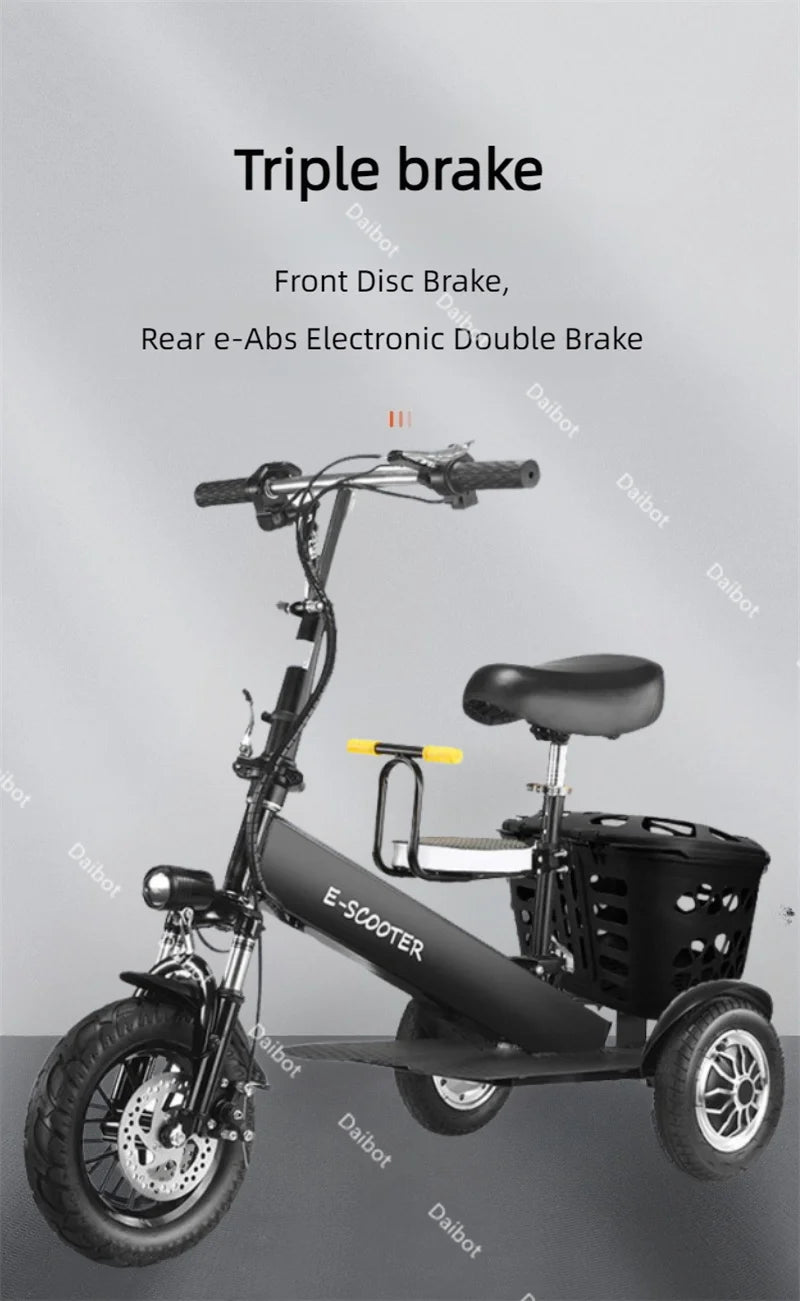 Foldable Mini Electric Tricycle For Woman with toddler seat 500W 36V lightweight Three Wheels Electric Scooter For Adults Basket