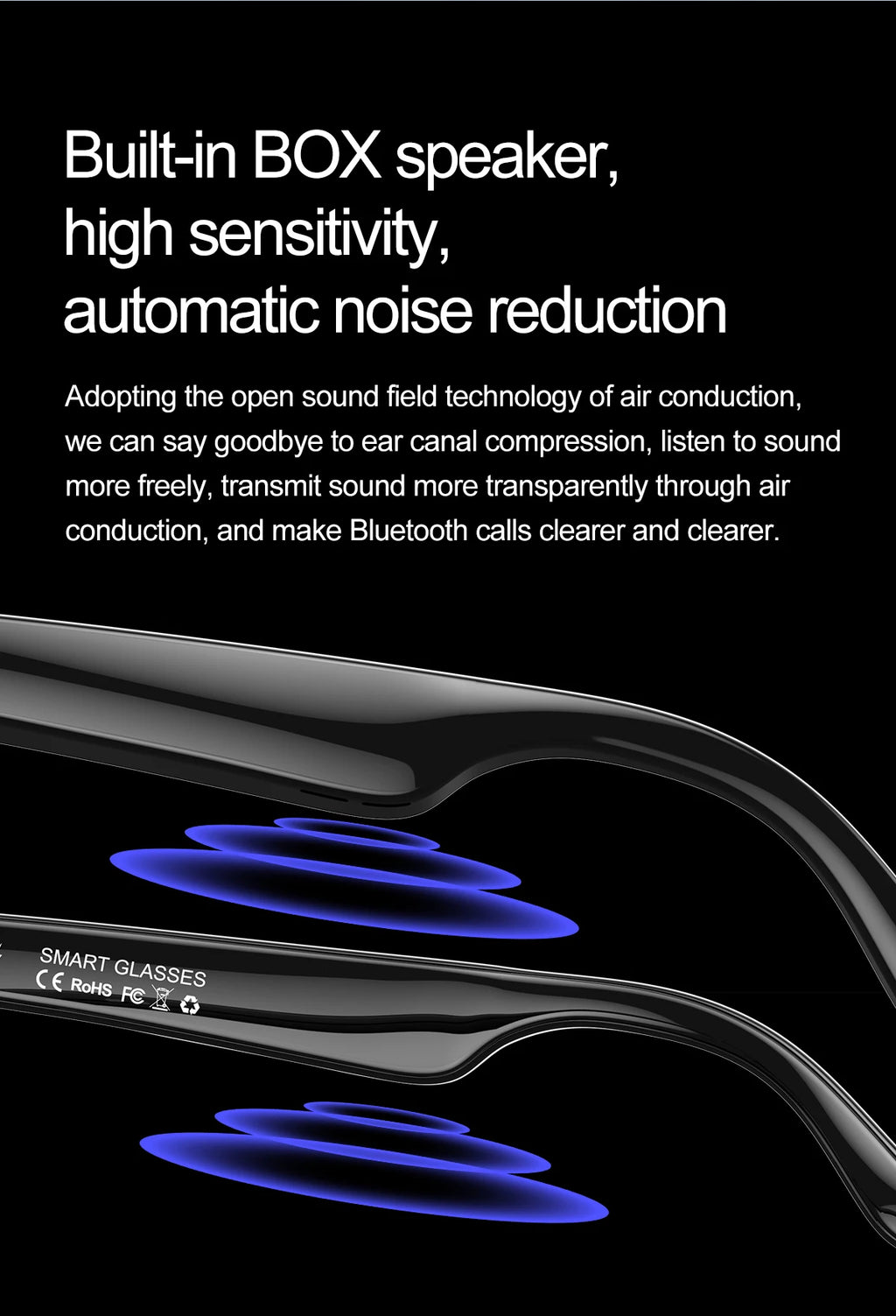 LIGE Smart Glasses – Kabelloses Bluetooth, integriertes Mikrofon, Touch-Steuerung & Übersetzung