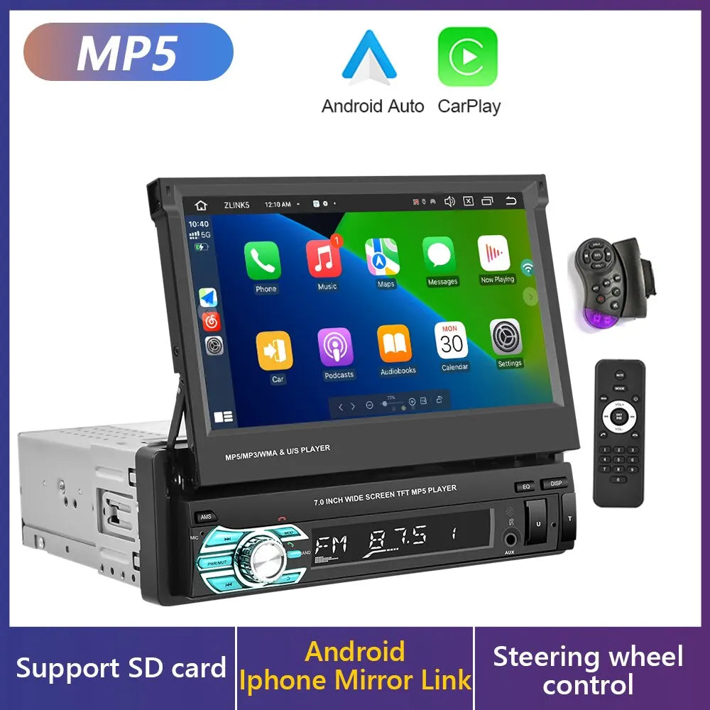 Podofo 1Din — Retractable Screen, CarPlay, Android Auto