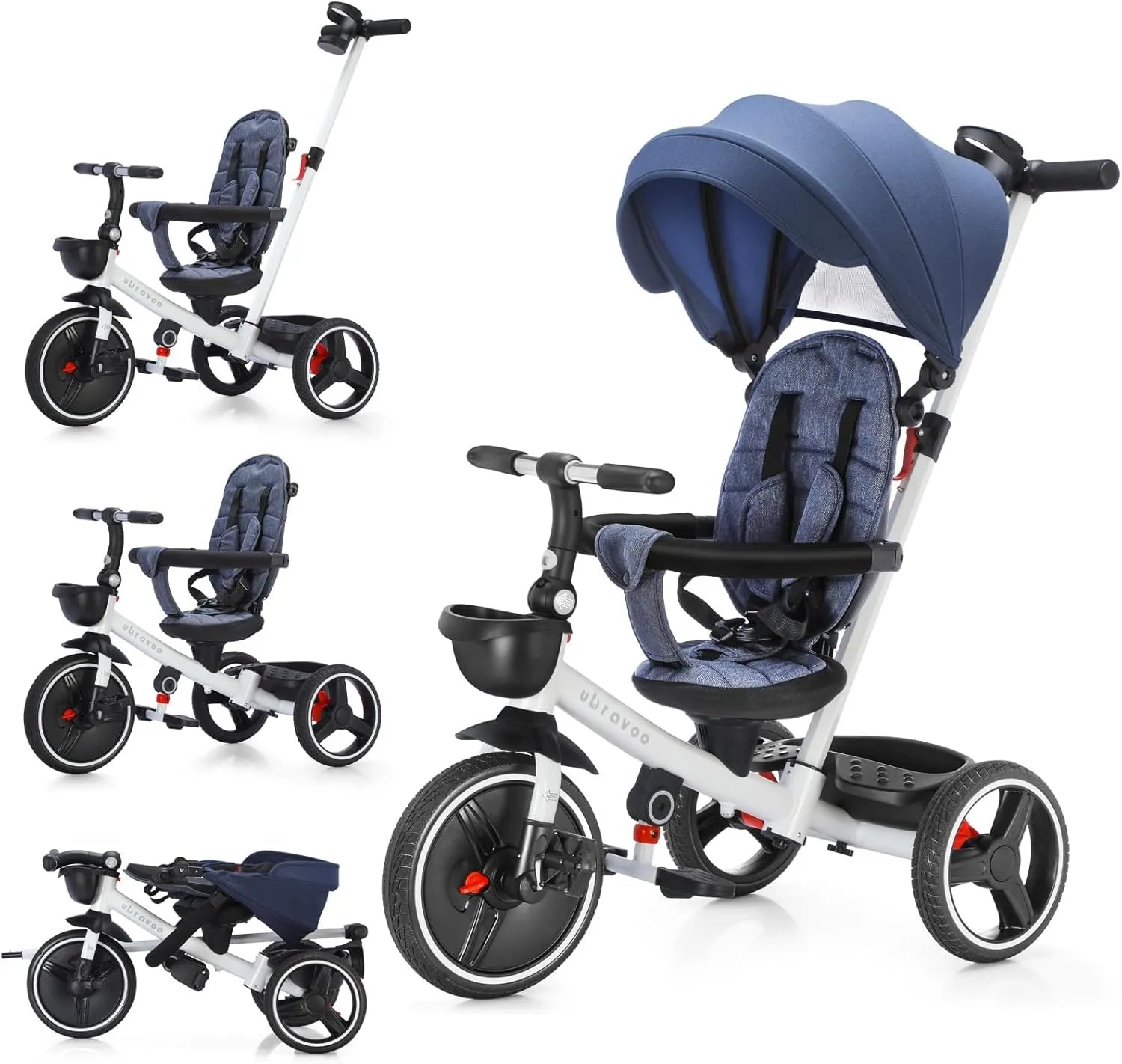 Ubravoo Baby Stroller Tricycle Ride Bike , 5-in-1, Adjustable Canopy, Sitting & Lying,Celerity Disassembly & Assembly,1-5 Years — available at Teckeleck
