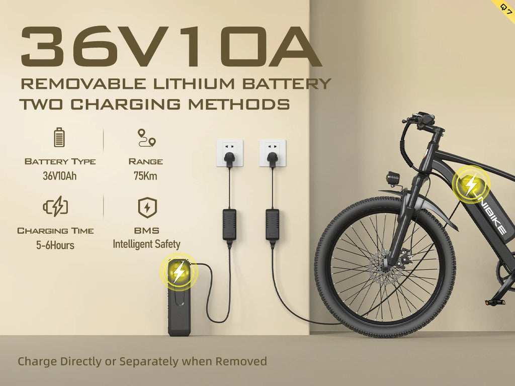 UNIBIKE Q7 Adult Electric Bike 250W Motor 36V10AH Battery E-bike Folding City Commuting 26 Inch Tire Portable Electric Bicycle