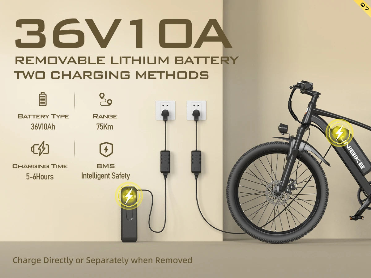 UNIBIKE Q7 Adult Electric Bike 250W Motor 36V10AH Battery E-bike Folding City Commuting 26 Inch Tire Portable Electric Bicycle