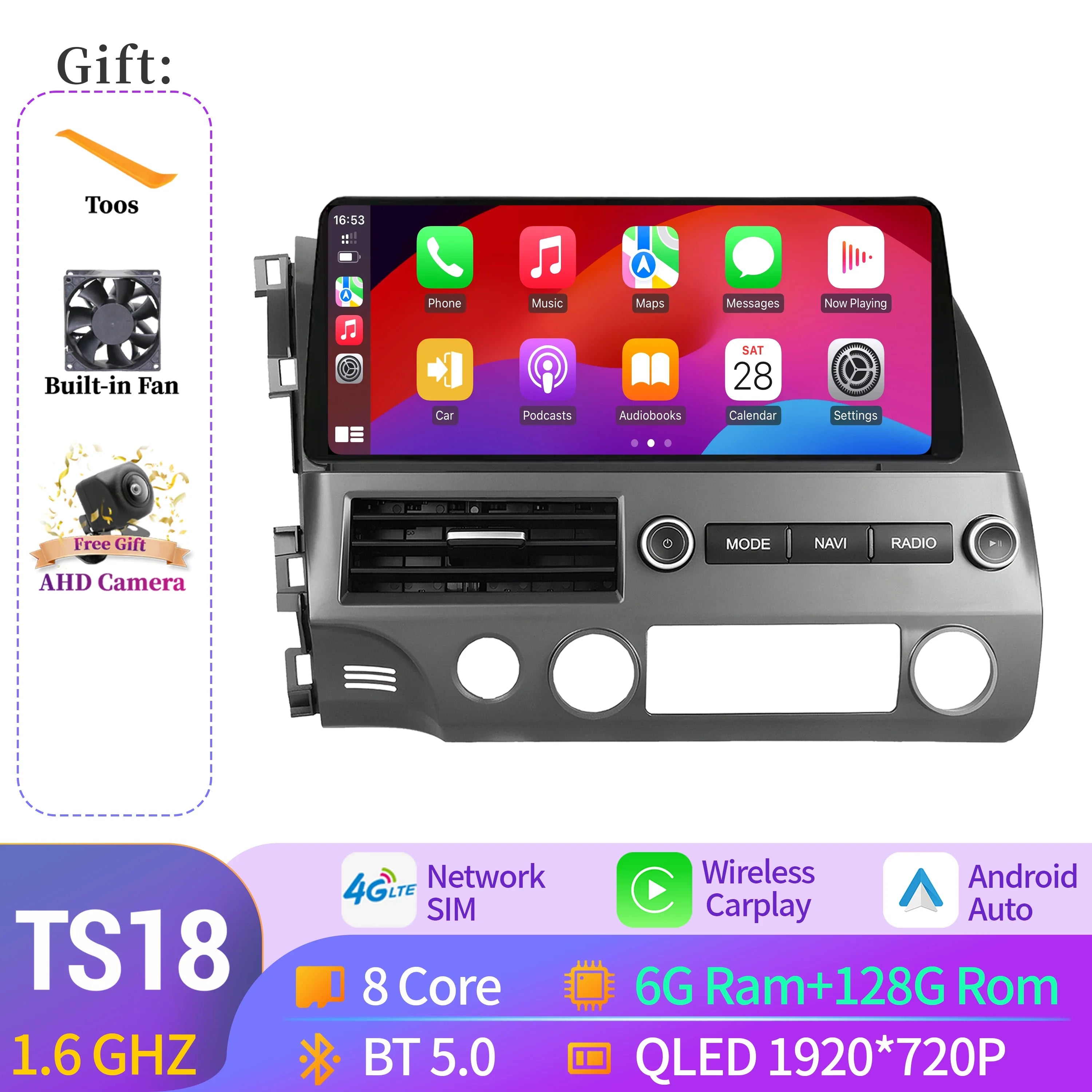 12.3" Android Radio — Honda Civic, CarPlay