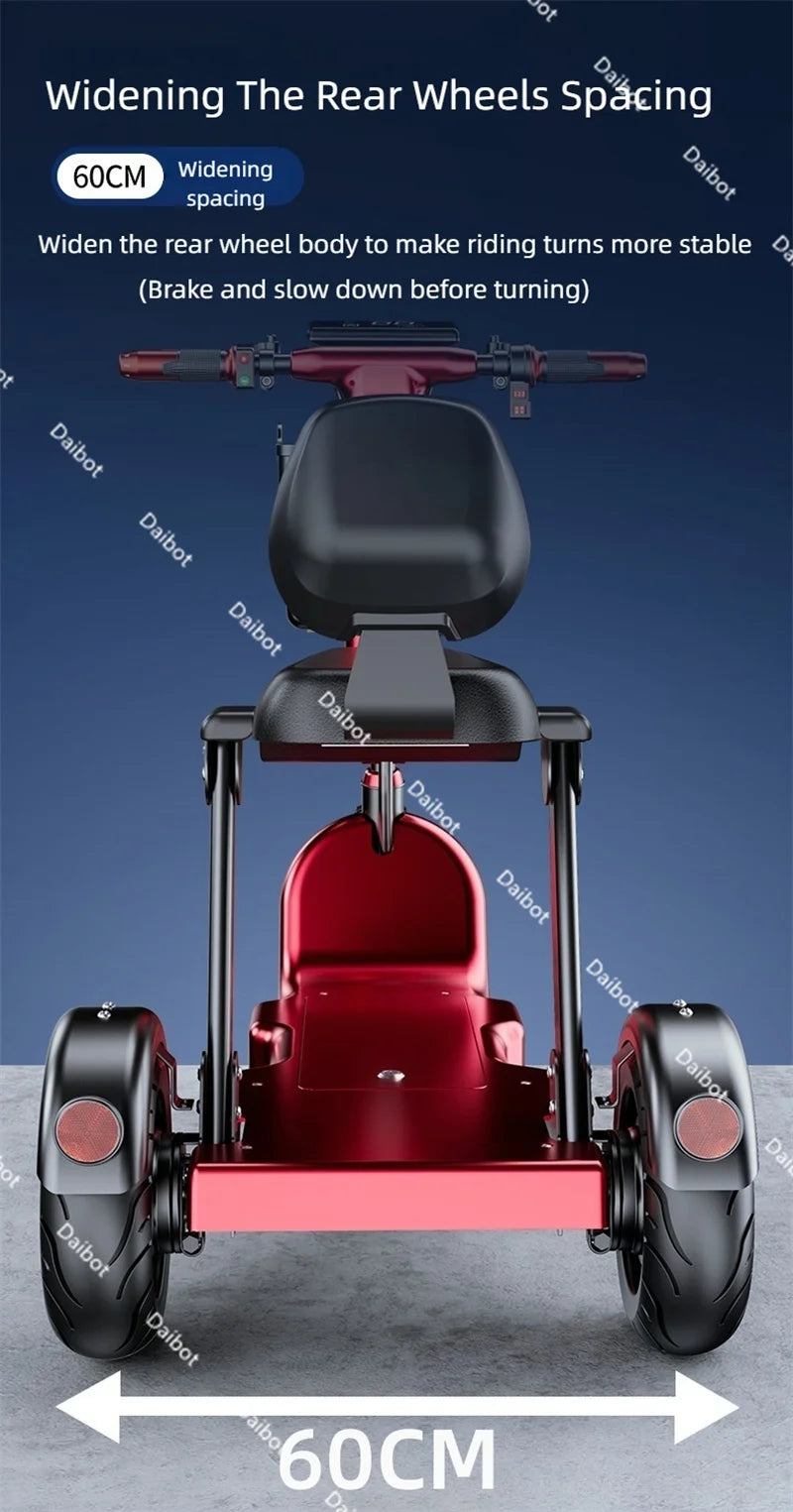 Family 3 Wheel Foldable Mobility Scooter For Seniors Anti-Theft Alarm 2 Seat Long Range 1000W Small Electric Tricycle Folding