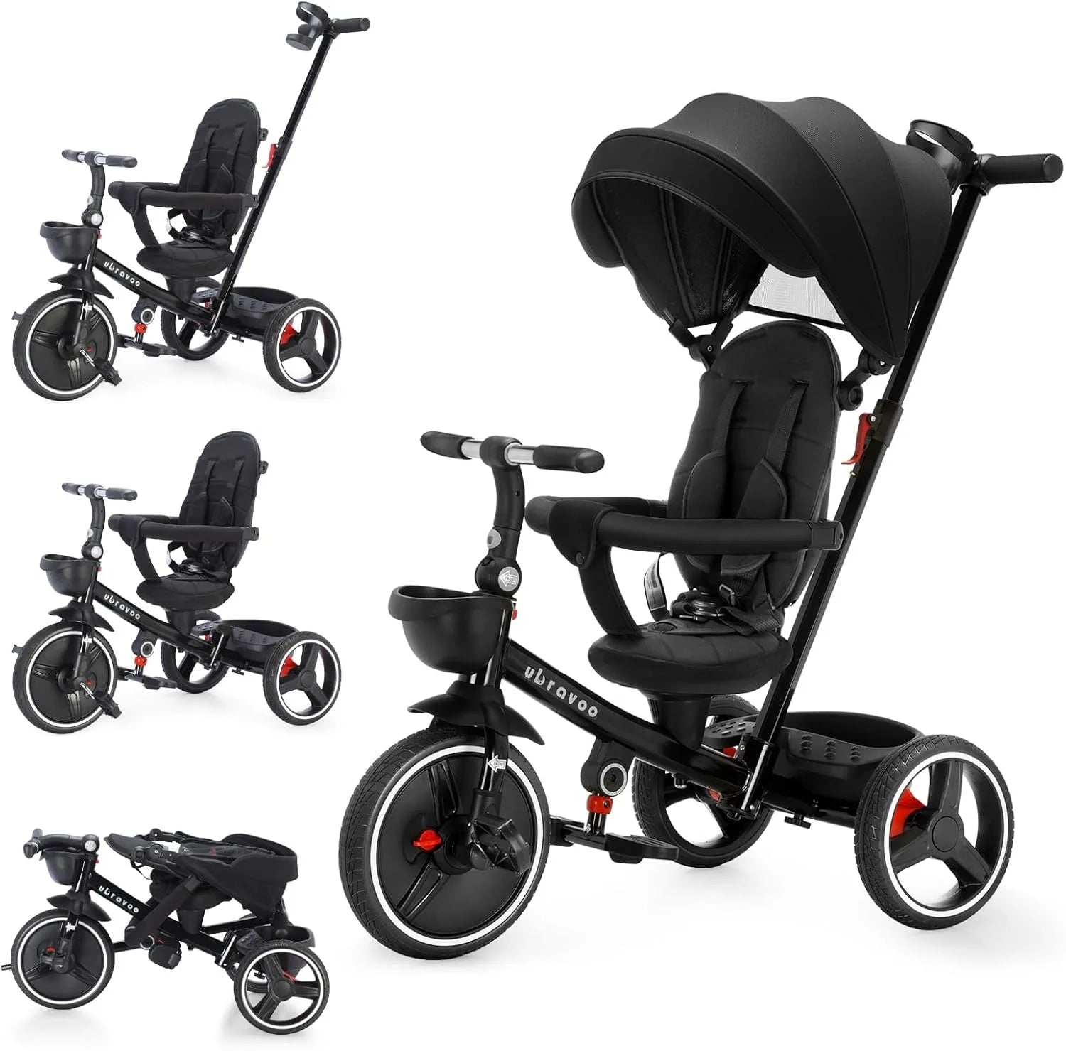 Ubravoo Baby Stroller Tricycle Ride Bike , 5-in-1, Adjustable Canopy, Sitting & Lying,Celerity Disassembly & Assembly,1-5 Years — available at Teckeleck