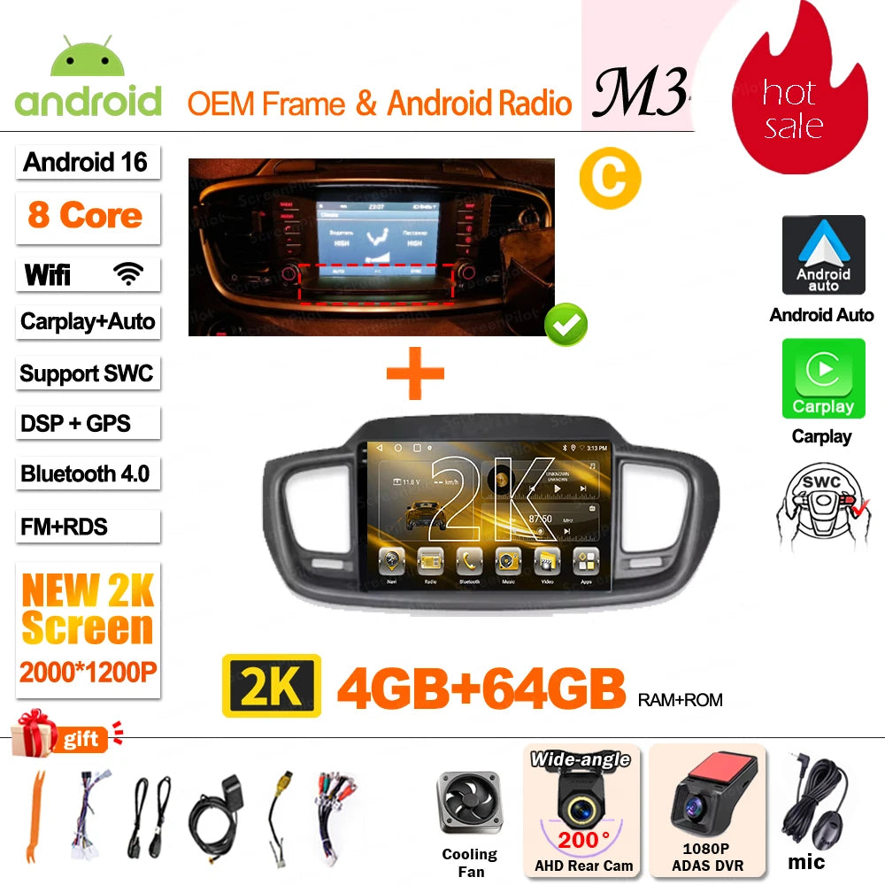 Android 16 Car Radio — Compatible with Kia Sorento | DSP | GPS