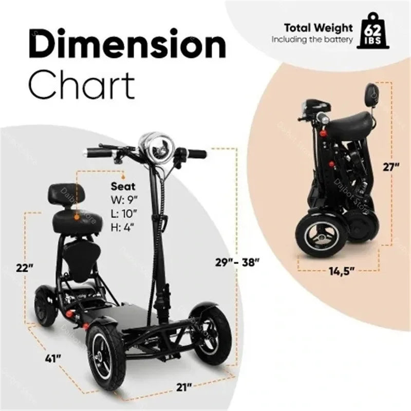 4 Wheel Mobility Scooters for 2 Peoples With Baby Seat 500W 36V 15.6AH  Adults 10 Inch Electric Scooter Dual Motor