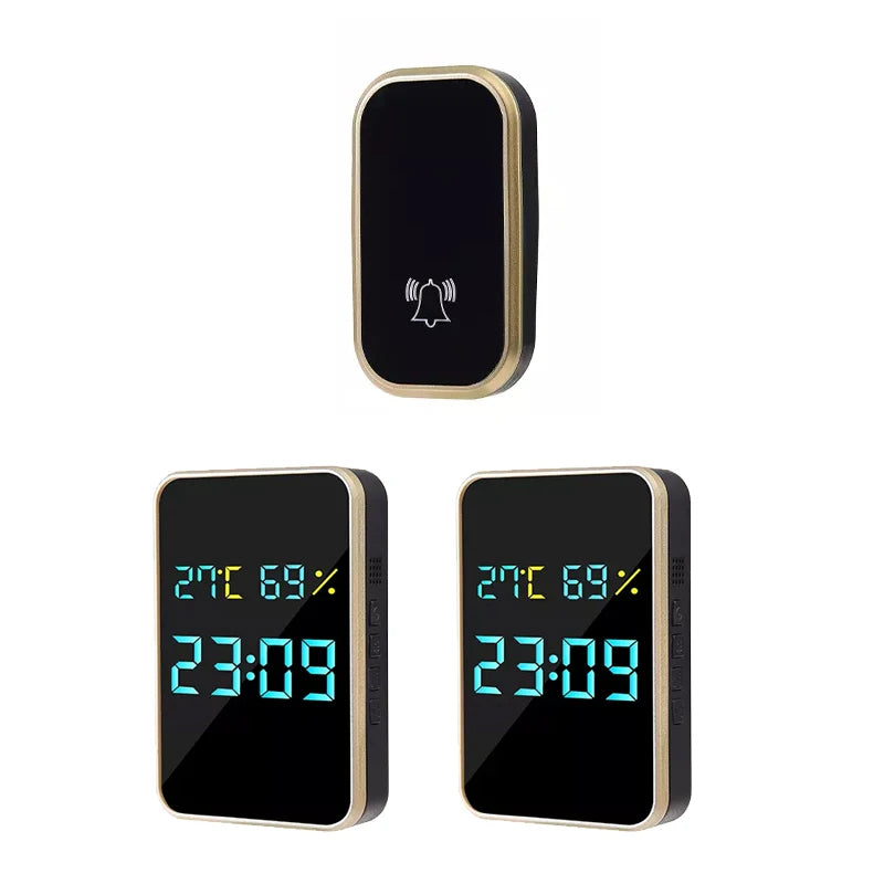 Sonnette Sans Fil Sans Batterie Sonnette Auto-alimentée Affichage Température Humidité Heure 433mhz Maison Extérieur Carillon de Bienvenue