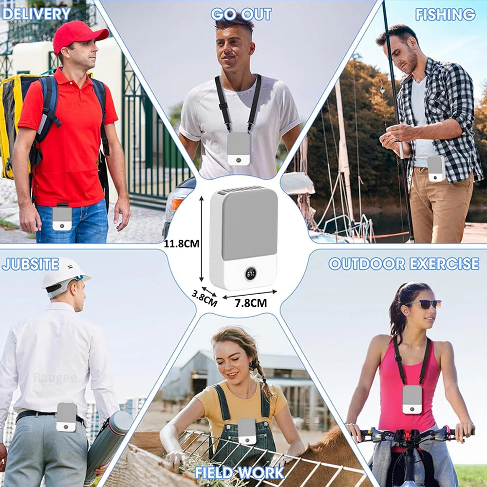 Waist Fan Portable Outdoor Mini Hanging Neck Fan 3 Gear Strong Wind Bladeless Waist Neck Fan Air Cooler USB Fan 2000Mah
