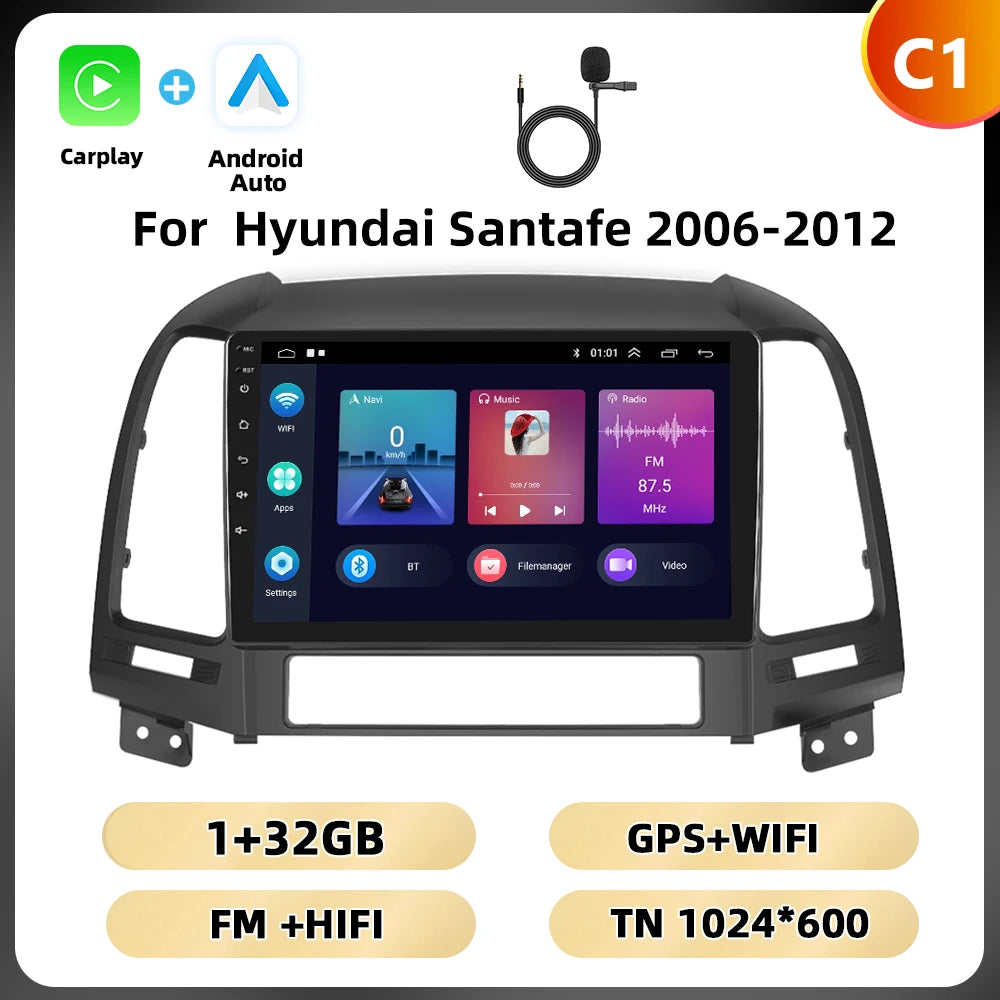 Podofo Hyundai Santa Fe — 8+128G, CarPlay, 4G