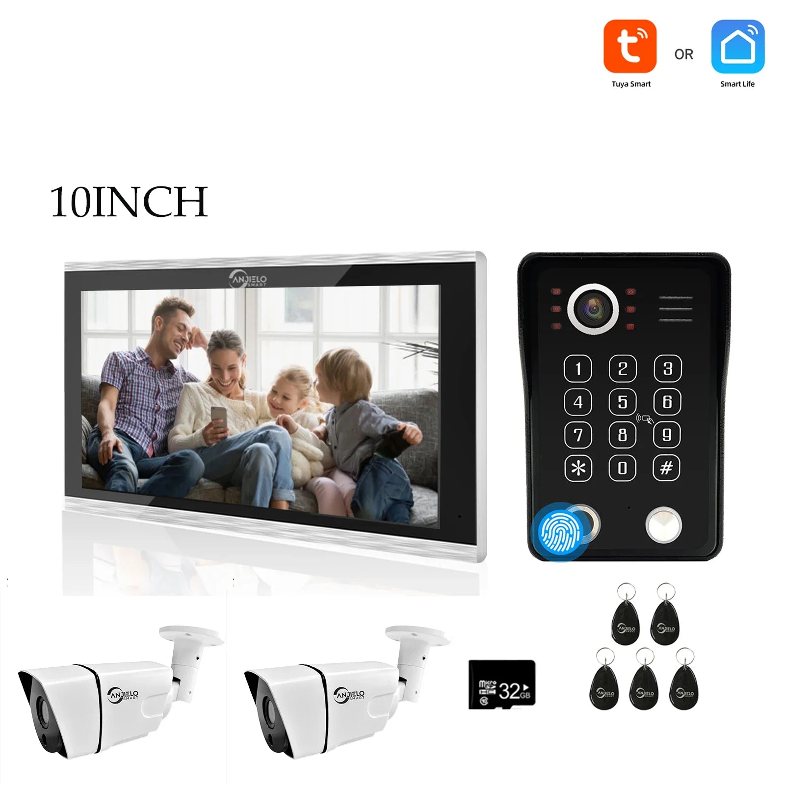 Système de sécurité interphone vidéo avec déverrouillage par empreinte digitale Anjielo tuya 1080P moniteur tactile 7/10 pouces pour villa et maison