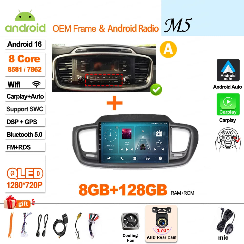 Android 16 Car Radio — Compatible with Kia Sorento | DSP | GPS