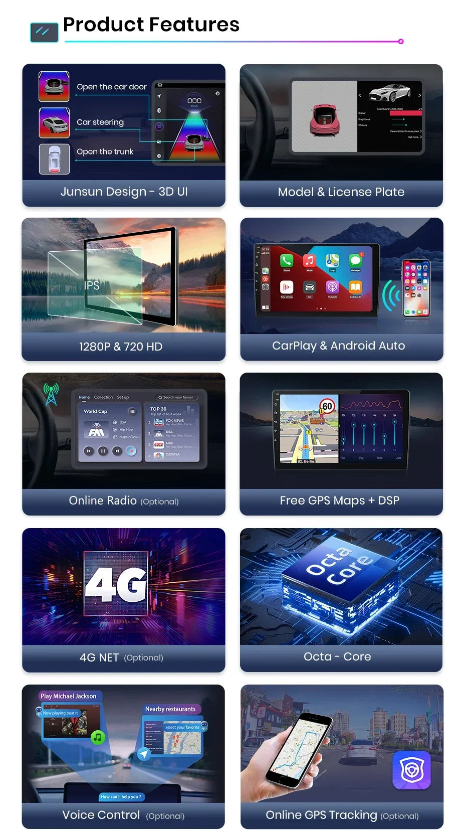 Junsun Wireless CarPlay Radio — VW Passat B6/B7 & CC 2005-2014, Android GPS, WLAN, DSP
