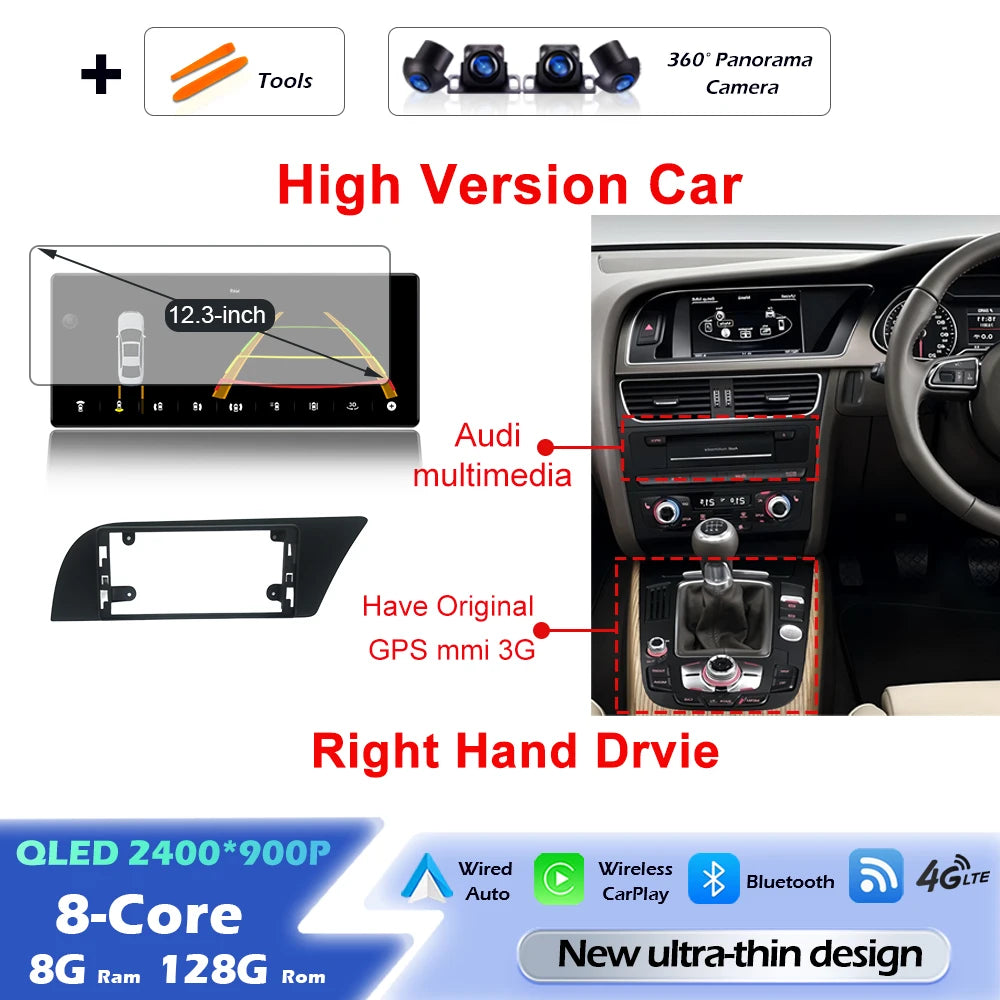 Audi A4/A5 Android 16 — Wireless CarPlay, QLED