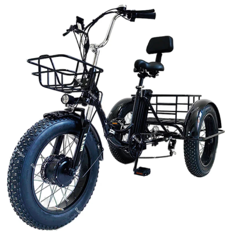 3 Wheel 20 Inch Folding Electric Tricycle Adults Cargo Fat Tire 500w 48v Fatbike Electric Bicycle For Men Removable Battery
