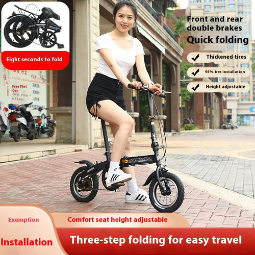 12 Small Bike cycling City Mini Folding Bicycle For Male And Female Students Portable Ultra Light Transmission Disc Brakes — available at Teckeleck
