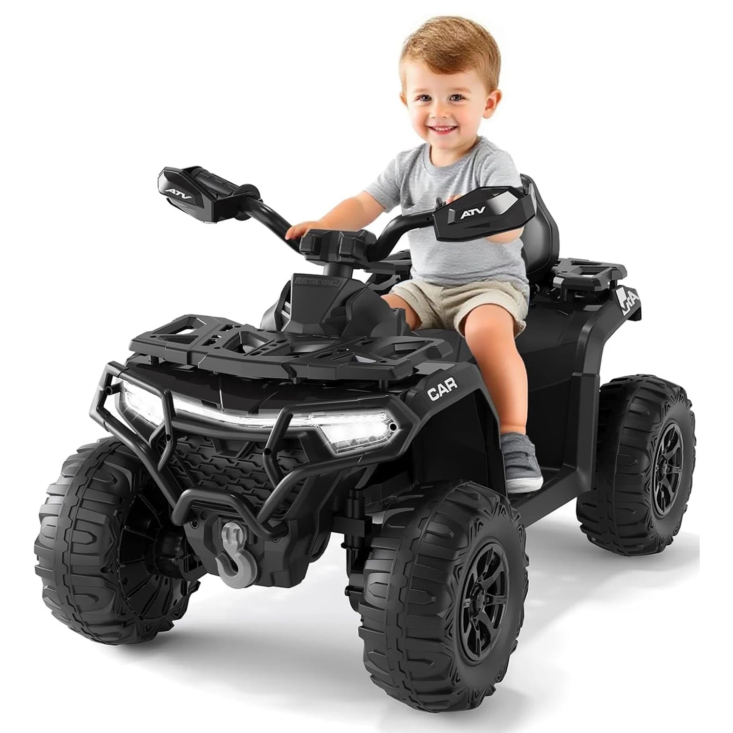 12V Kids Ride On ATV Car w/Parent Remote Control, Spring Suspension, LED Lights, Bluetooth, Off-Road Vehicle Toys for Boys&Girls