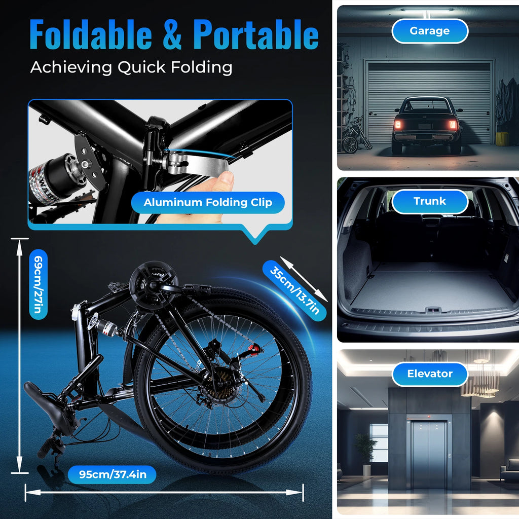 26 Inch Folding Mountain Bike 21 Speed Double Disc Brake Carbon Steel Frame Foldable Design 100kg Load Adult Bicycle