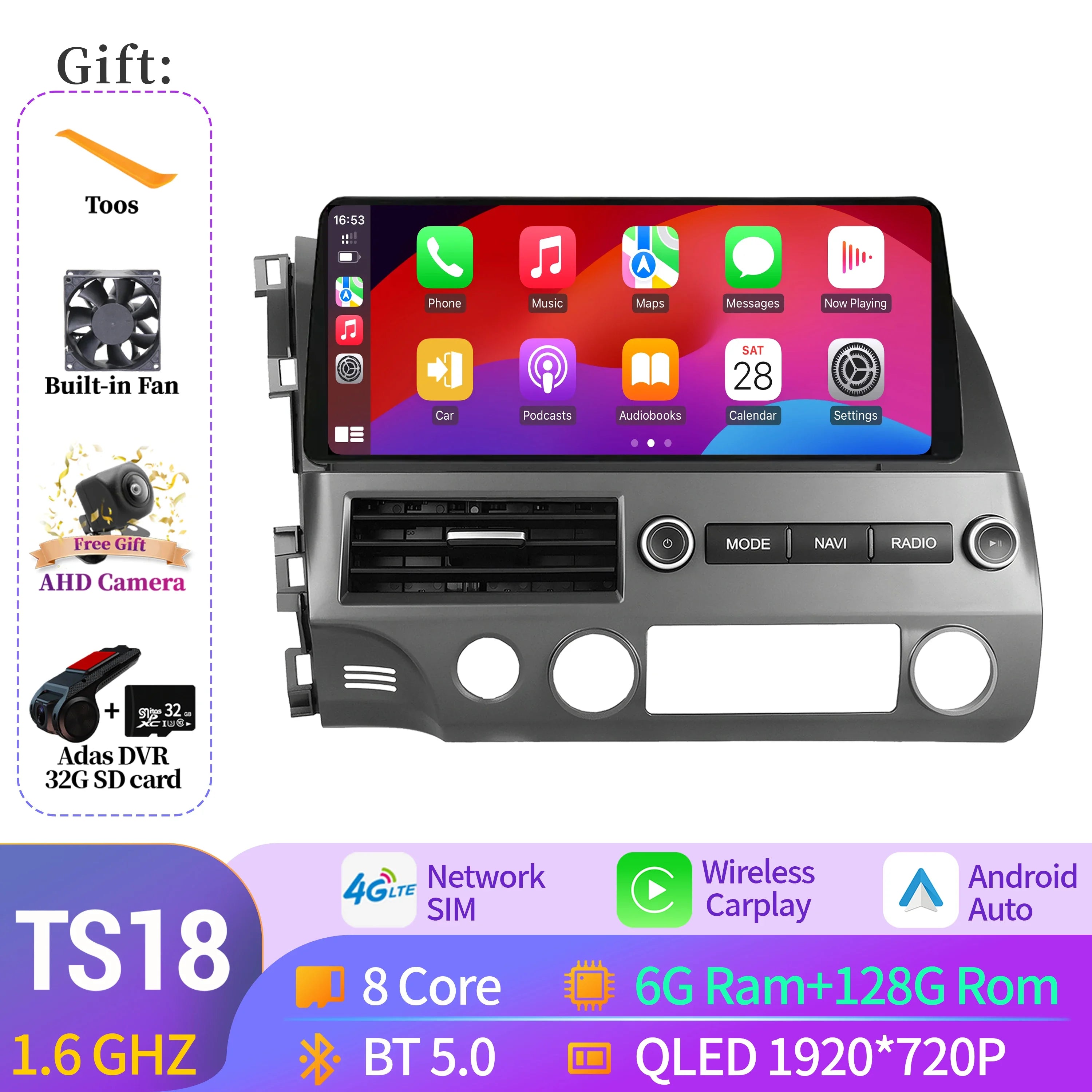 12.3" Android Radio — Honda Civic, CarPlay