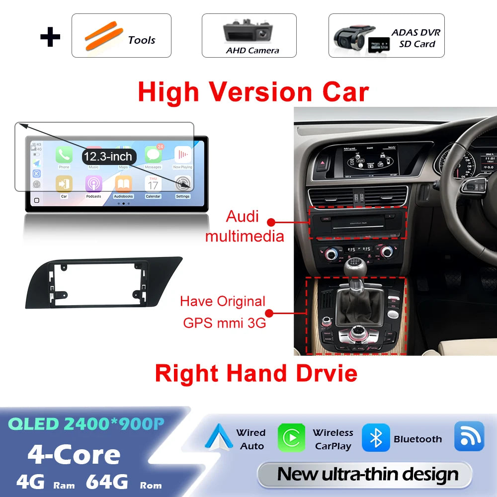 Audi A4/A5 Android 16 — Wireless CarPlay, QLED