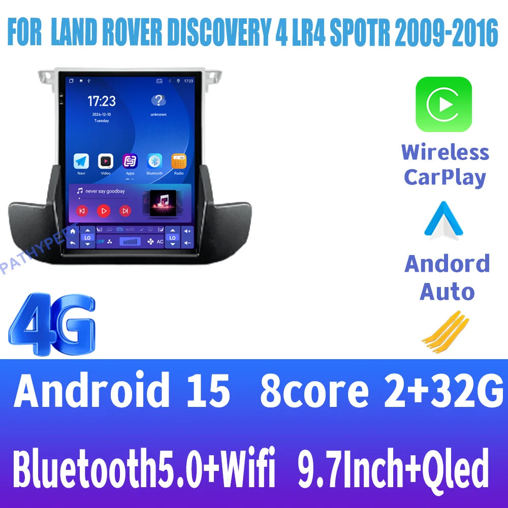 Autoradio Android 15 — Land Rover Discovery 4 LR4 2009-2016, CarPlay, GPS, Wi-Fi 4G
