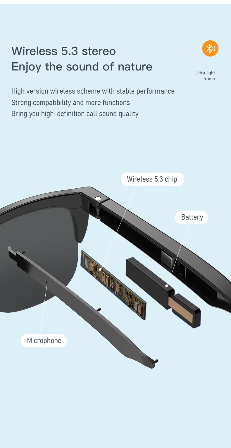 Smart Bluetooth Sunglasses — HiFi Audio, UV Protection